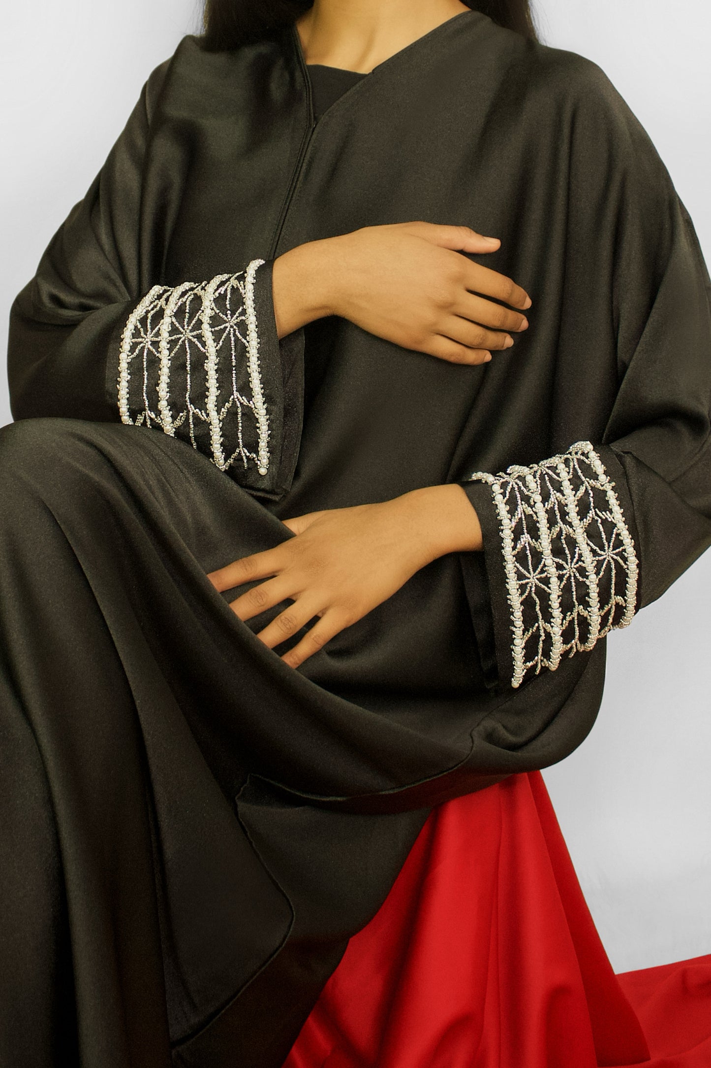 Embellished Pearl Sleeve Abaya
