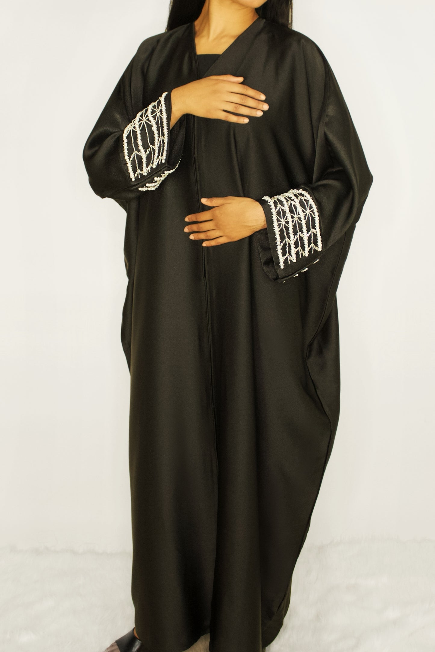 Embellished Pearl Sleeve Abaya