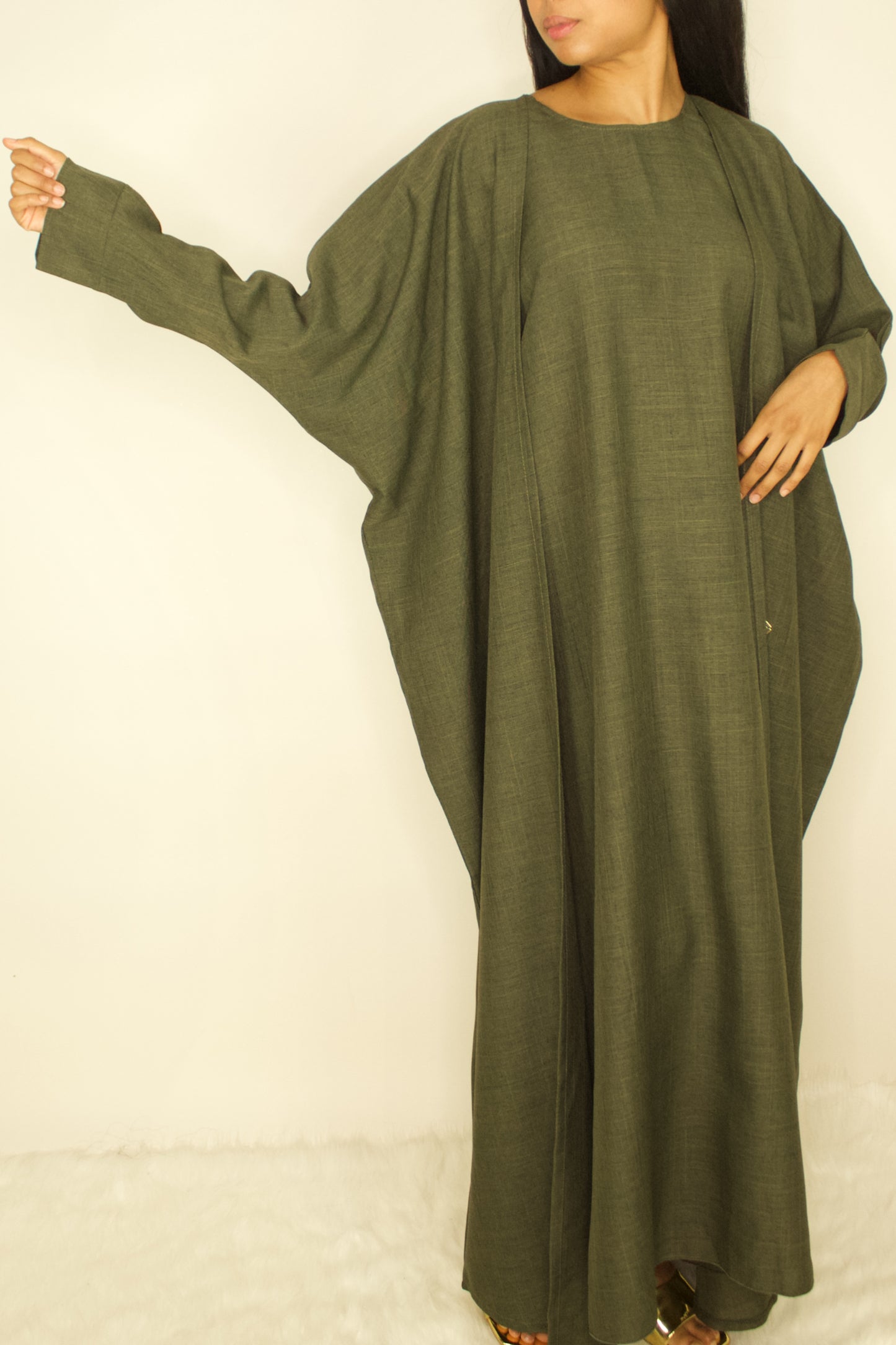 Two Piece Linen Butterfly Abaya